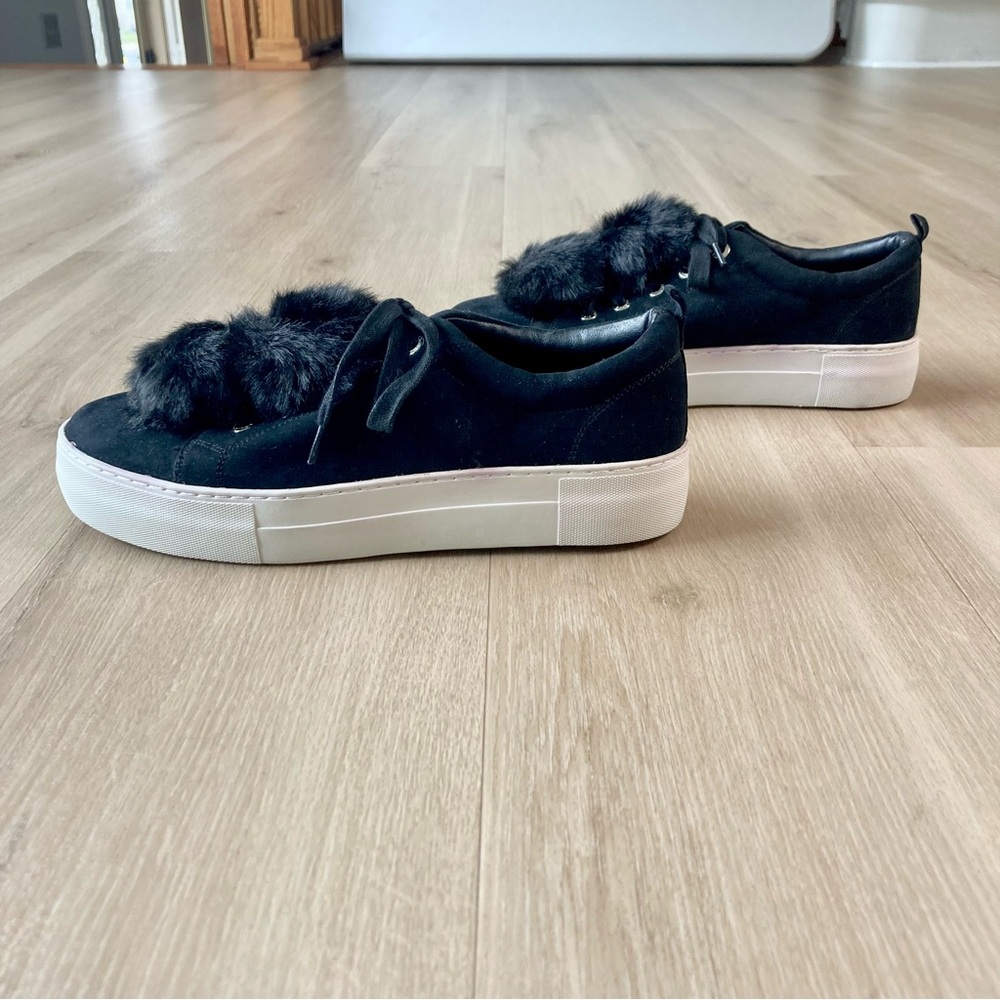 J Slides Pom Pom Lace Up Platform Sneakers Black size 8.5